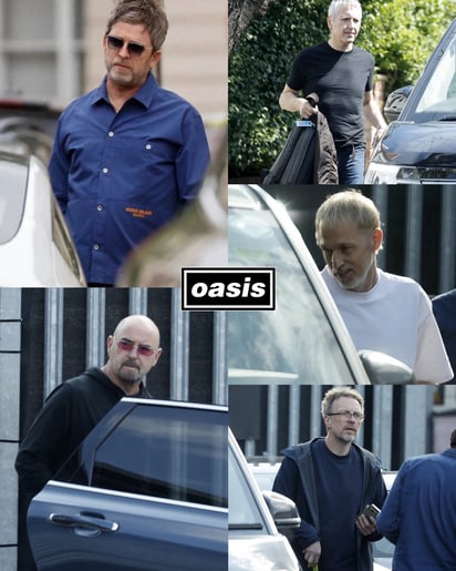 Así se dejaron ver los miembros de Oasis llegando a ensayar a un estudio musical anónimo, ubicado en Londres, Inglaterra.