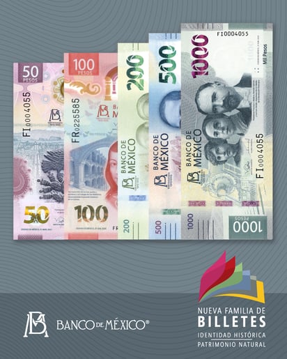 Así se verán los nuevos billetes del Banco de México. Ya se puede observar la ausencia del billete de 20 pesos.