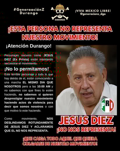 Este es el comunicado oficial emitido por el movimiento, en donde se deslindan de la convocatoria de Jesús Diez.