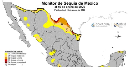 Monitor. Este es el mapa que muestra el Monitor de Sequía al cierre del 15 de enero de este año; más al norte del país es lo más seco.