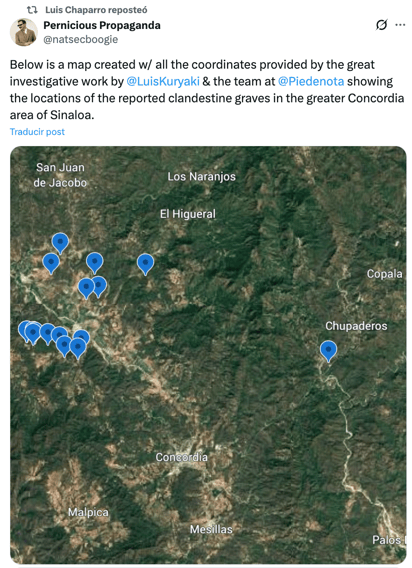 Mapa de posibles fosas clandestinas