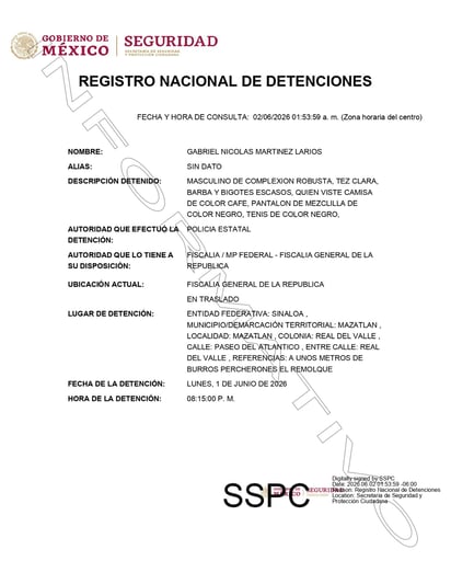 Ficha de detención.