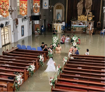 (fotgrafía de la parroquia inundada. Redes sociales)