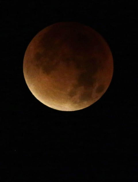 Al anochecer la luna se tiñó de un tono rojizo.