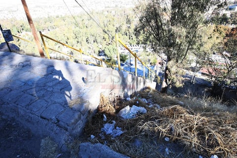 La falta de acciones de limpieza, provoca que basura y maleza se acumulen incluso sobre los escalones.