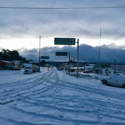 Así amaneció este día en El Salto, Pueblo Nuevo tras las nevadas de las últimas horas en Durango.
