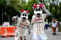 Mascotas de la LMB visitaron fotogalería con motivo del Centenario del circuito veraniego