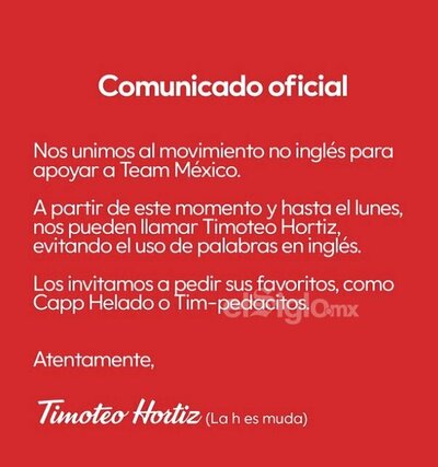 Diversas empresas en México se han sumado a una tendencia que rápidamente ganó fuerza en internet: cambiar temporalmente su comunicación, nombres o publicaciones para evitar el inglés y mostrar su apoyo a la Selección Mexicana.