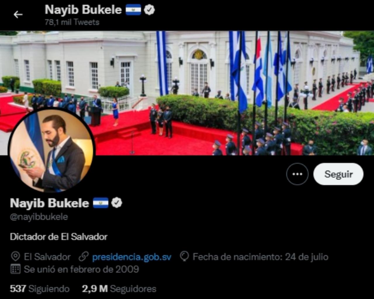 El Presidente Nayib Bukele Escribe En Su Biografía De Twitter Dictador De El Salvador 0149