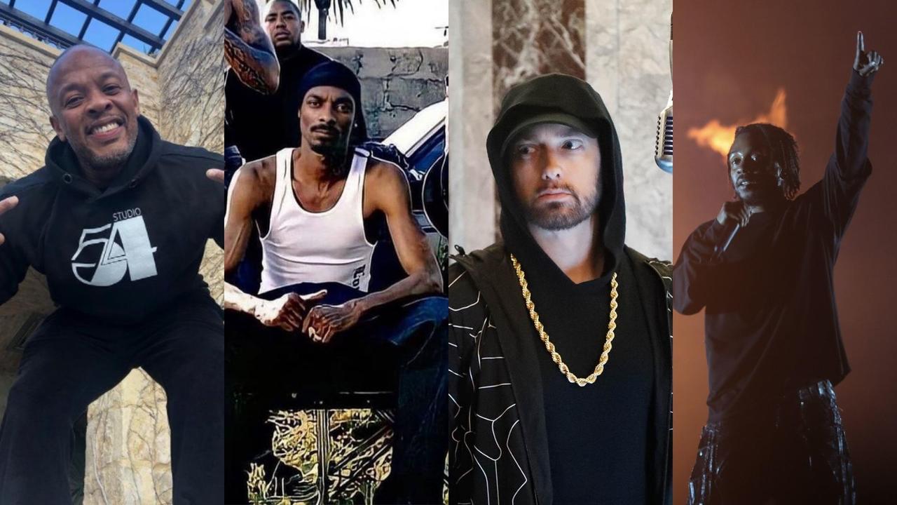 Dr. Dre, Snoop Dogg, Eminem, Kendrick Lamar y Mary J. Blige en el show del  Super Bowl 2022