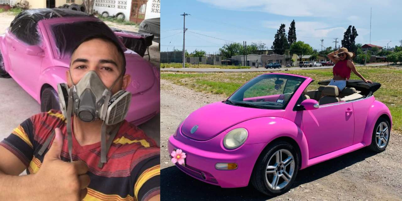 Hizo realidad el sueño de su novia; pintó el carro como el de 'Barbie'