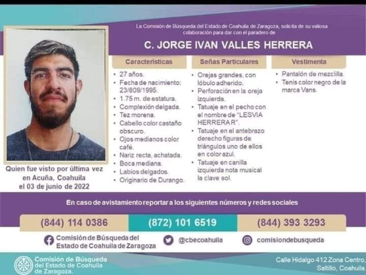 Buscan a hombre duranguense desaparecido en Coahuila