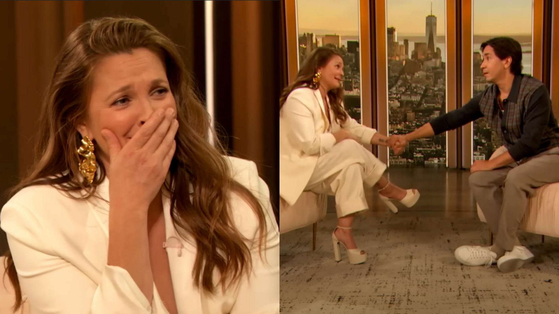 Drew Barrymore rompe en llanto mientras entrevista a uno de sus exnovios