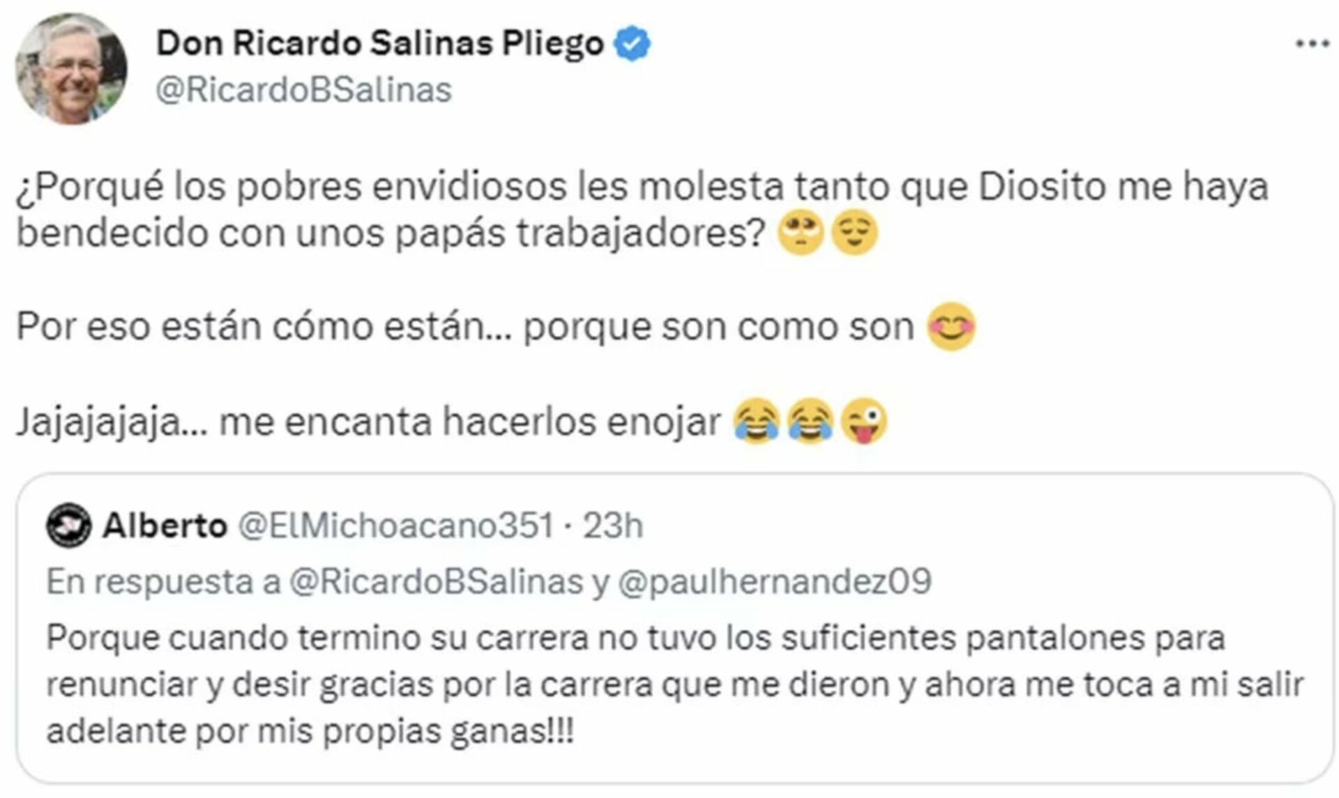 Salinas Pliego responde a críticas sobre su fortuna: 'Deje de llorar y ...