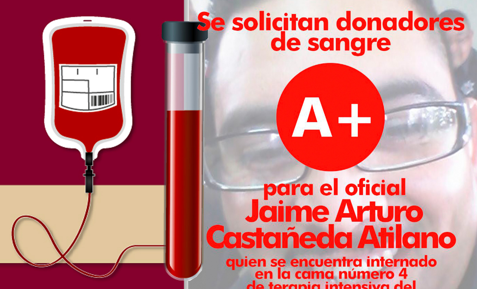 Solicitan donadores de sangre tipo A+ para Jaime