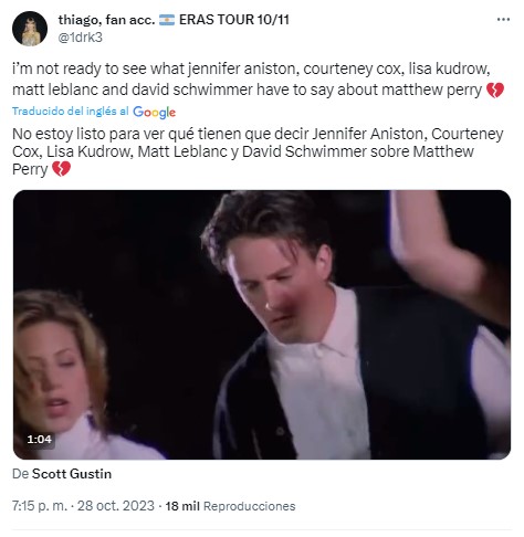 Famosos reaccionan a la muerte de Matthew Perry con estos mensajes