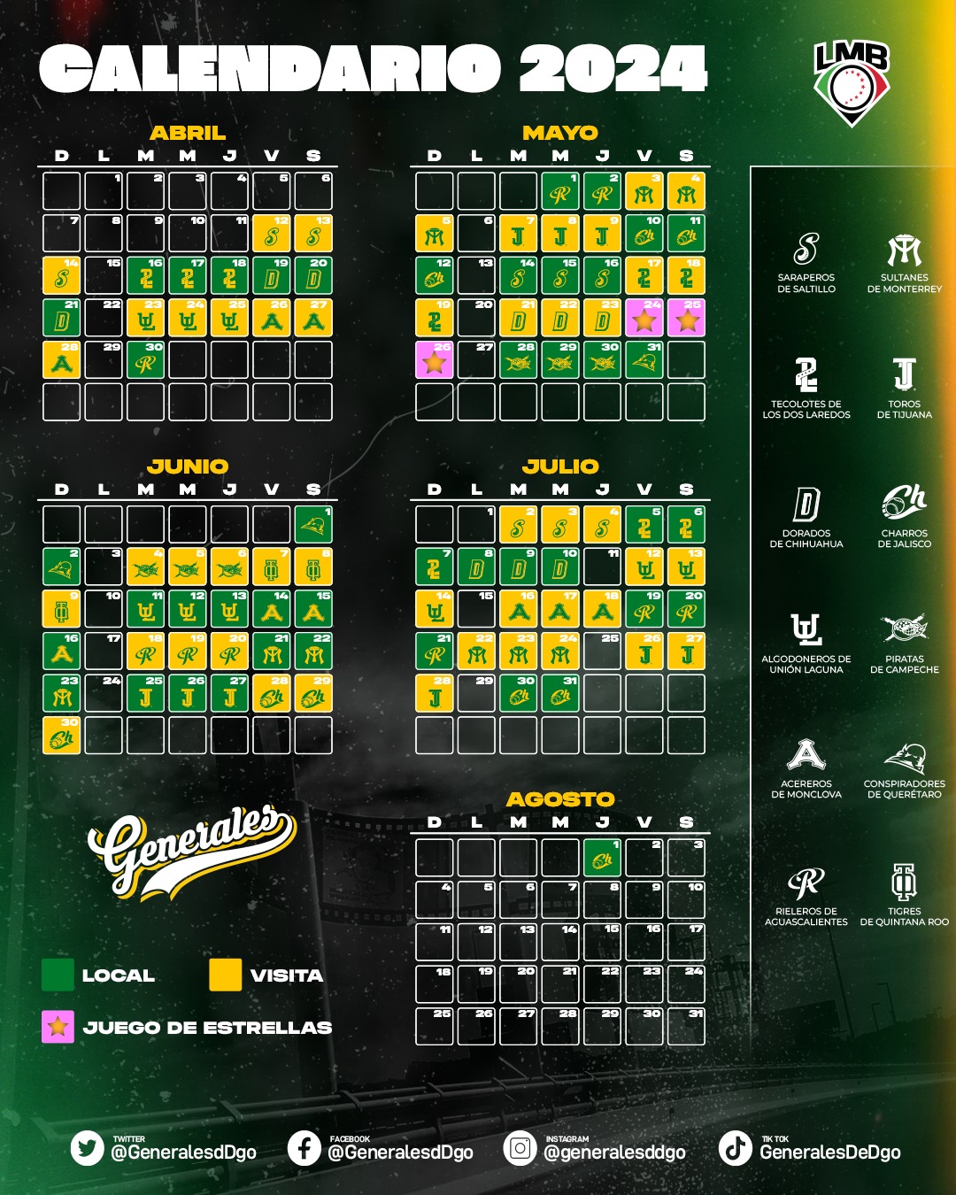 ¡Hay juego! Generales de Durango presenta su calendario oficial para la