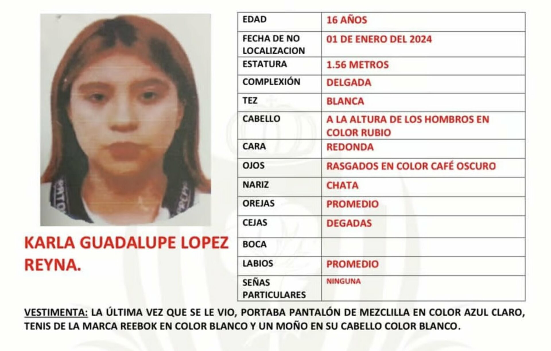 Buscan a joven de 18 años que se extravió en primero en enero en la ciudad  de Gómez Palacio