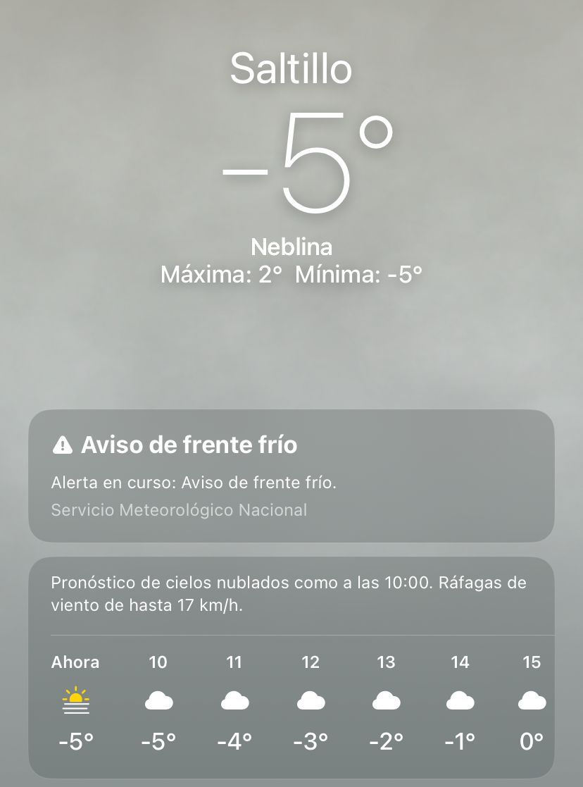 Saltillo se mantienen con bajas temperaturas.