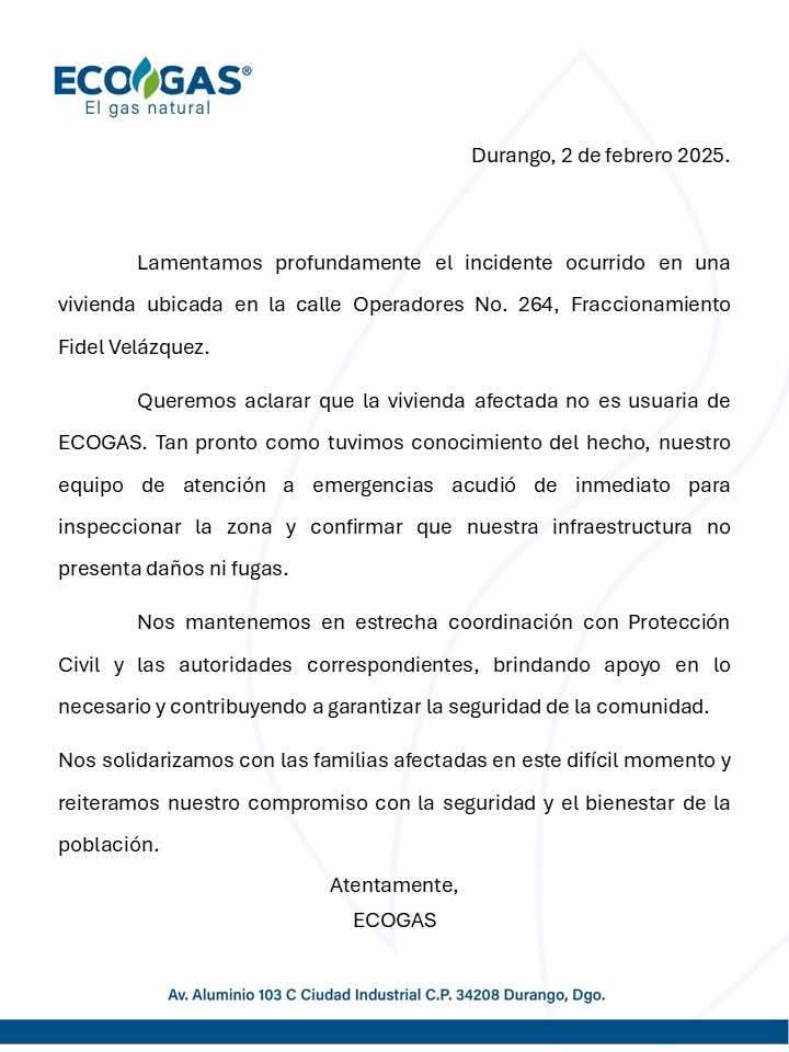 Ecogas se deslinda de explosión en tubería de gas.