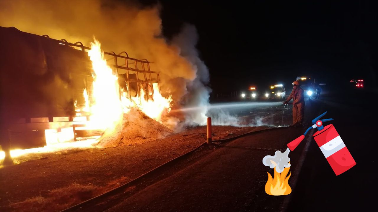 Tráiler cargado con alimento para ganado se incendia por carretera a ...