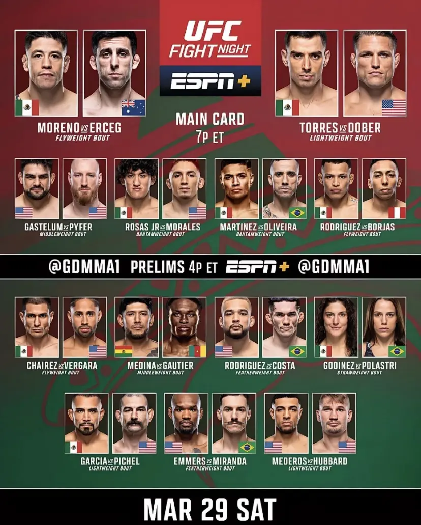 Así luce la cartelera completa de este evento de UFC, su regreso oficial a tierras aztecas.