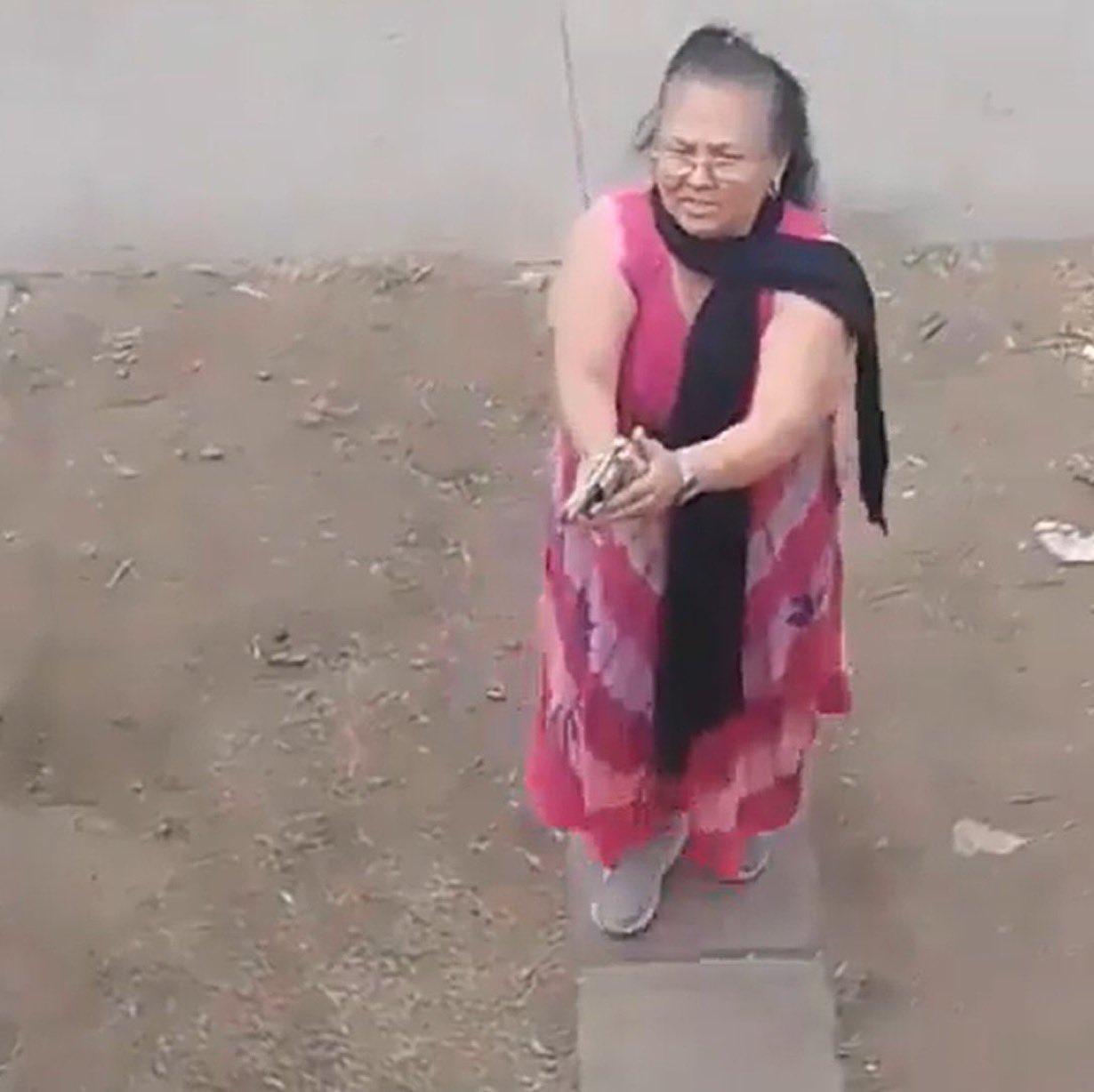 Frame extraído del metraje en donde se denunció este hecho,  momentos antes de que Carlota 'N' arremetiera contra las personas dentro del inmueble.