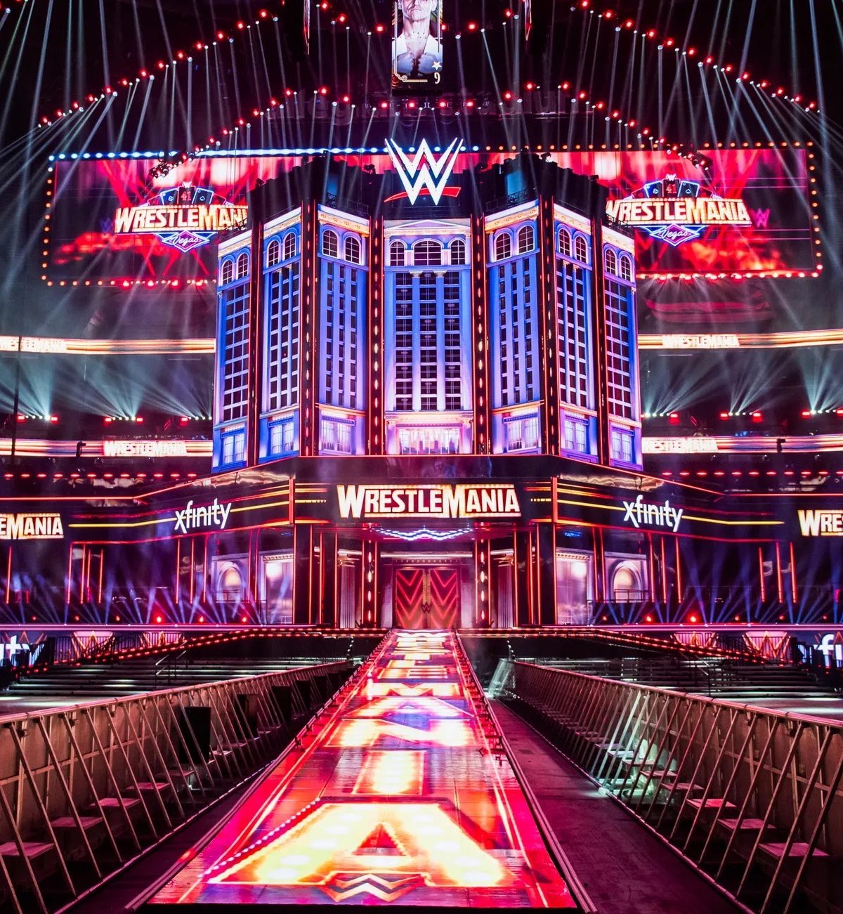 Así se verá el escenario principal de Wrestlemania 41, según diversas filtraciones mostradas en el foro R/SquaredCircle de Reddit.