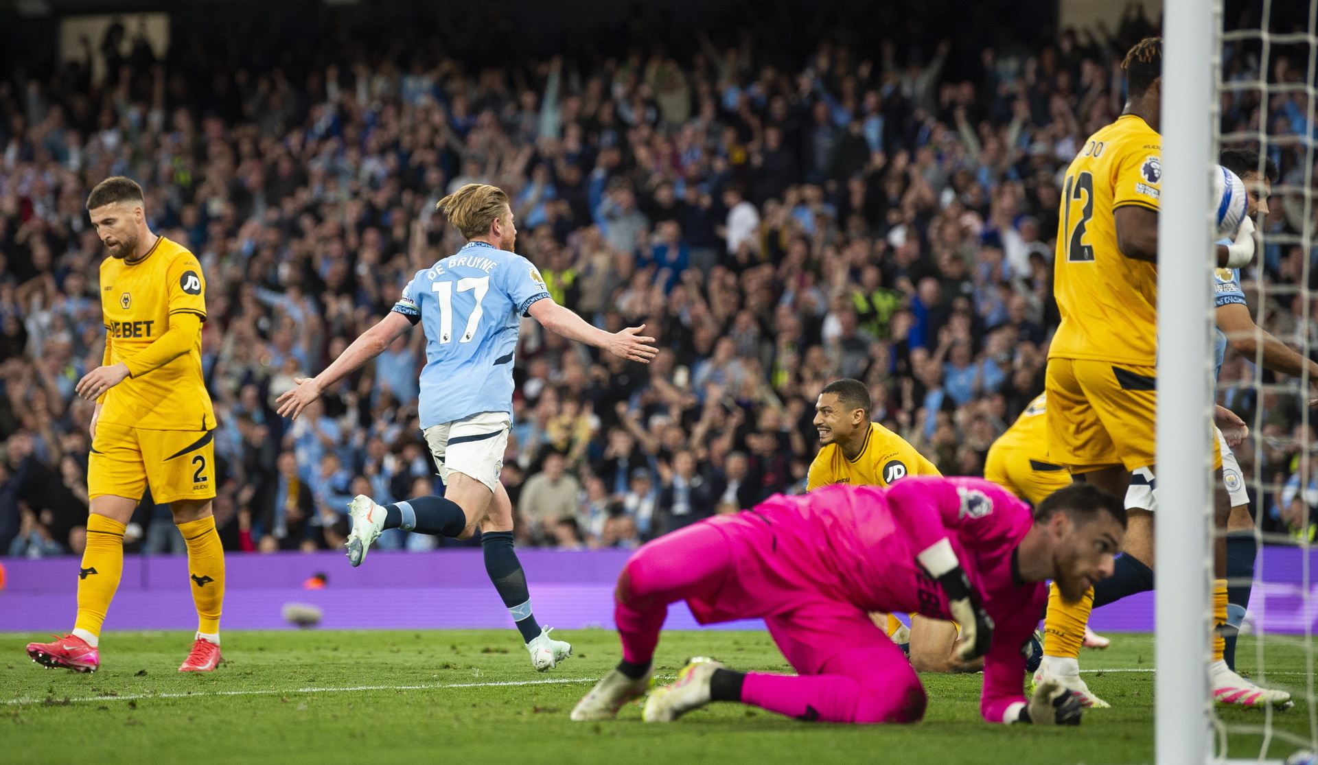 Así celebró Kevin de Bruyne el único tanto del encuentro, y el que posiblemente será su último encuentro pisando el Etihad Stadium.