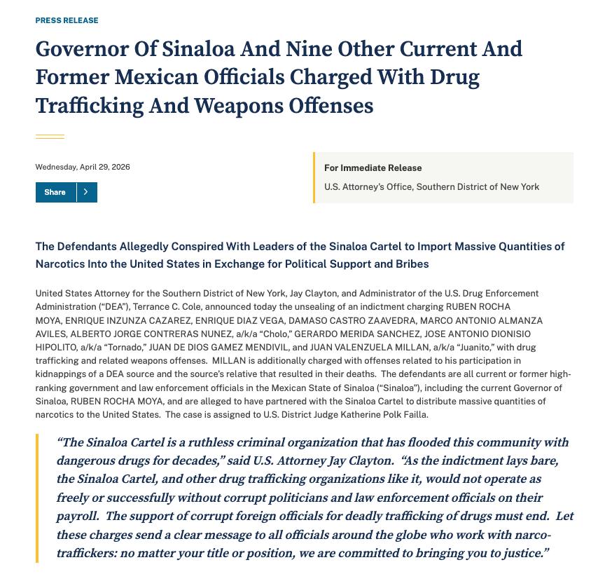 Documento emitido por el Departamento de Justicia de Estados Unidos. 