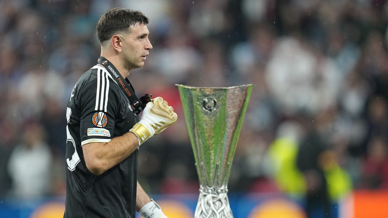El 'Dibu' llega en una forma inmejorable al Mundial, en calidad de flamante campeón de la Europa League. Foto: Getty Images.